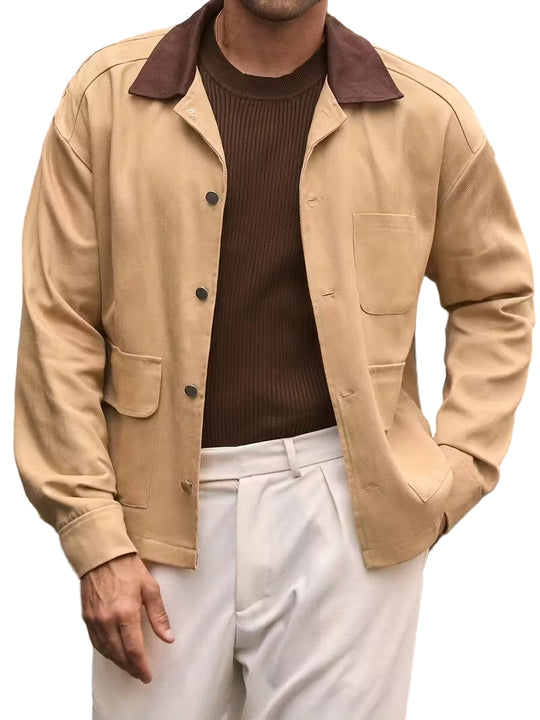 Men’s Button-Up Jacket with Contrast Collar