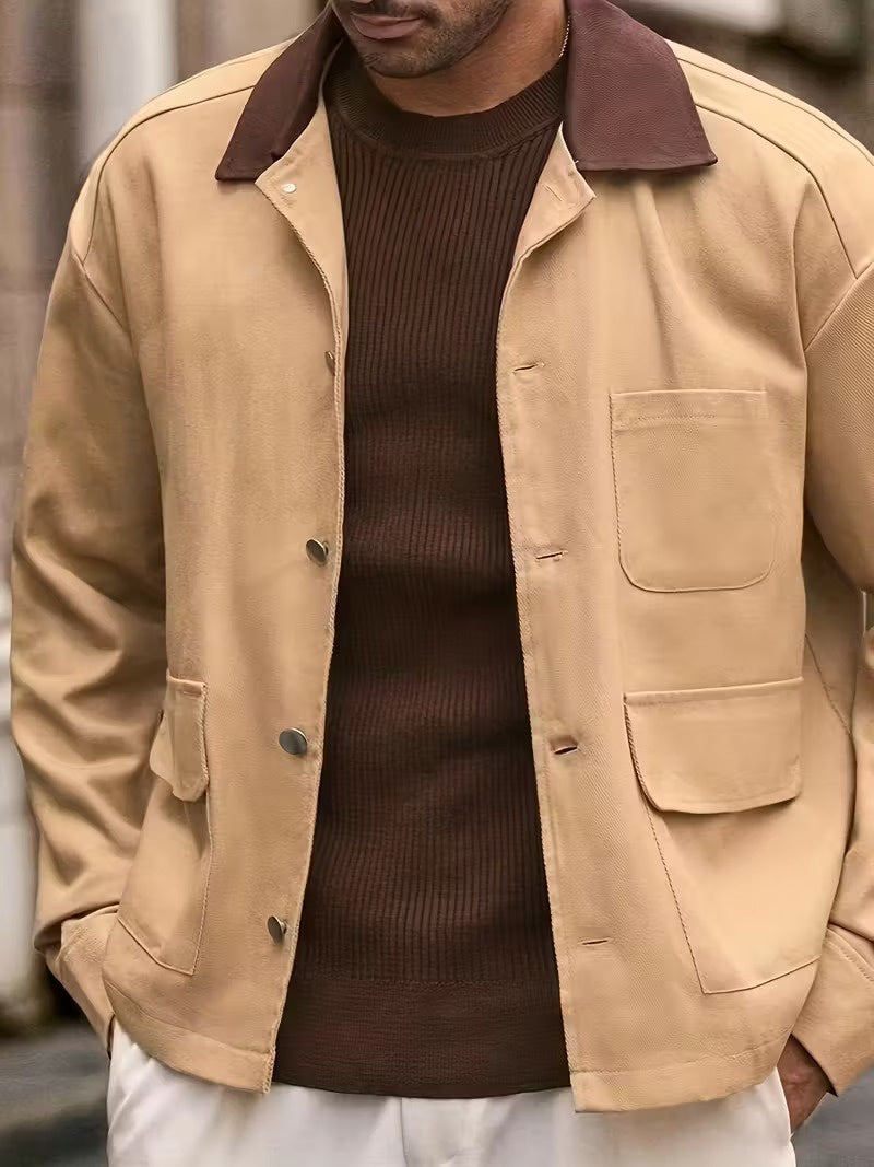 Men’s Button-Up Jacket with Contrast Collar