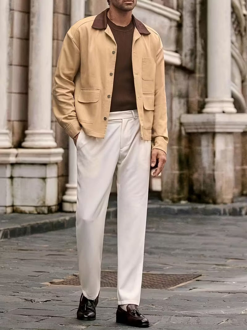 Men’s Button-Up Jacket with Contrast Collar