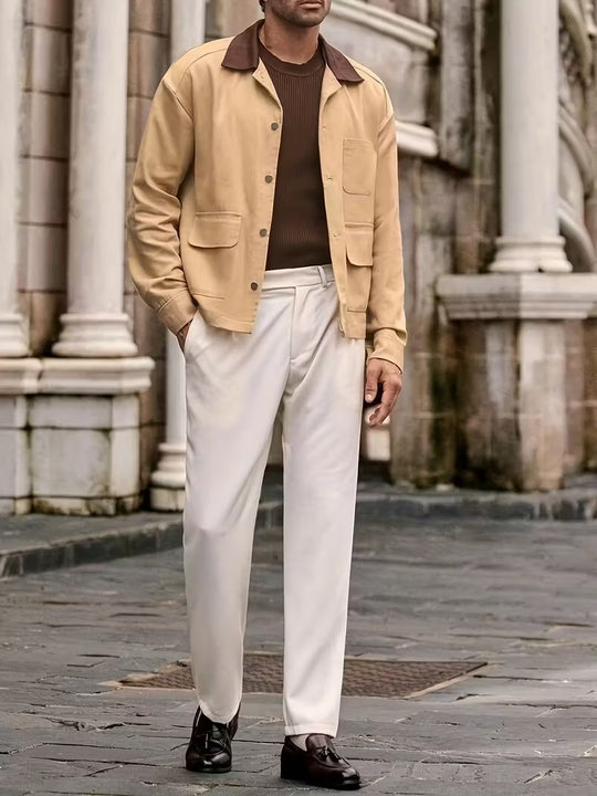 Men’s Button-Up Jacket with Contrast Collar