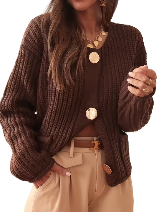 Women's Button-Front Cardigan with Pockets