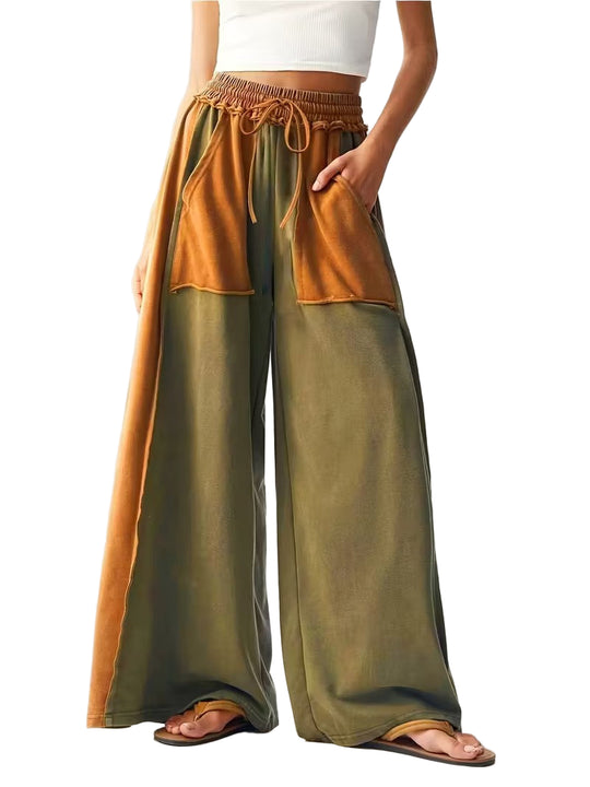 Women's Drawstring Pants with Contrast Panels