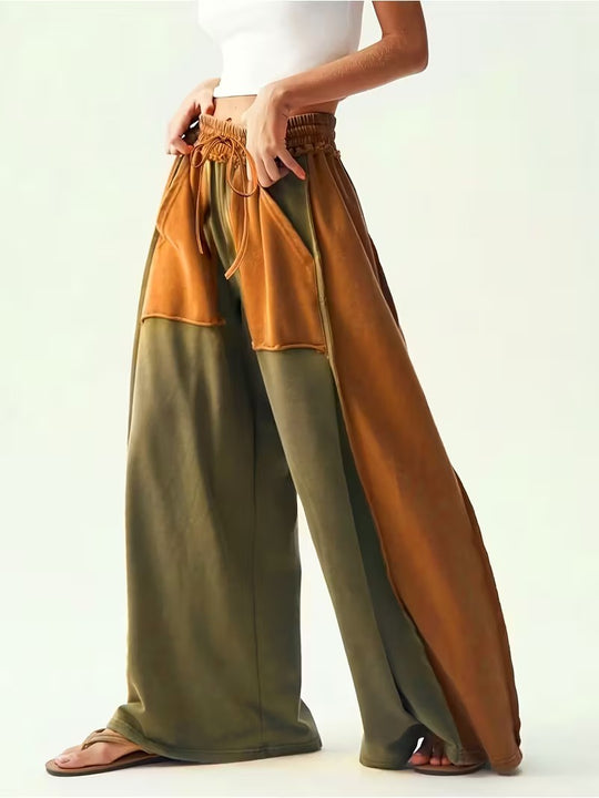 Women's Drawstring Pants with Contrast Panels