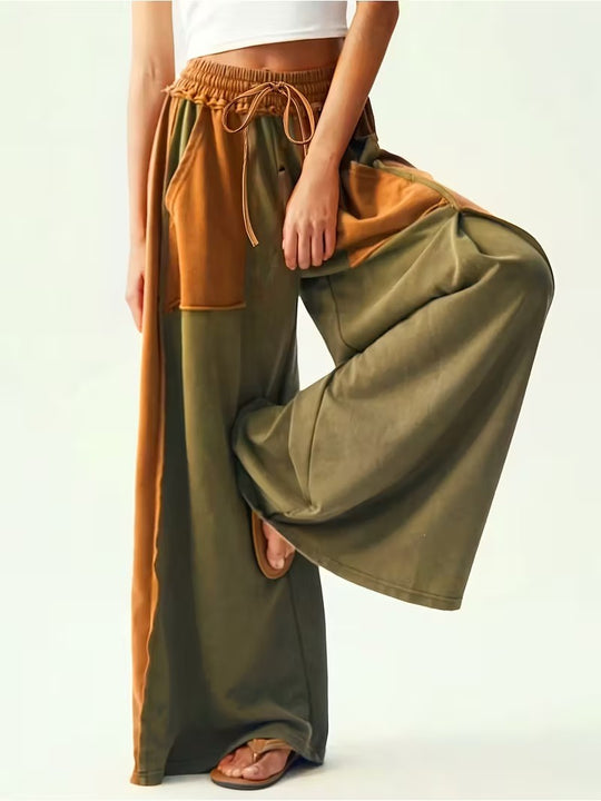 Women's Drawstring Pants with Contrast Panels