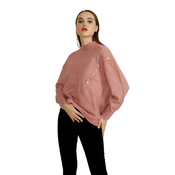 Women's Mock-Neck Sweater with Buttons