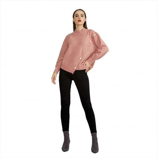 Women's Mock-Neck Sweater with Buttons