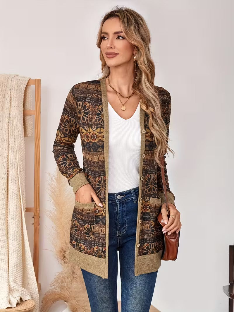 Women's V-Neck Cardigan with Pockets
