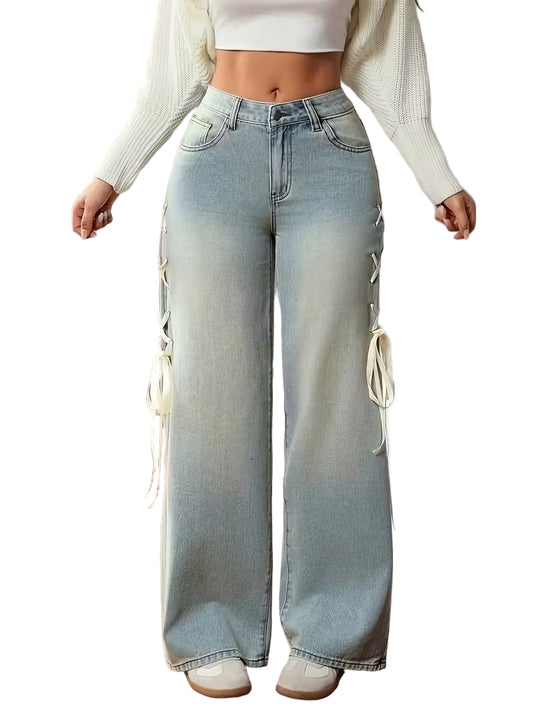 Women's Wide-Leg Pants with Side Laces