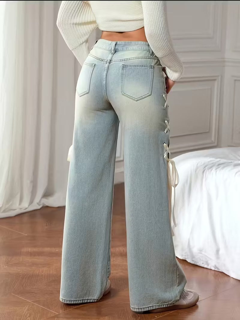 Women's Wide-Leg Pants with Side Laces